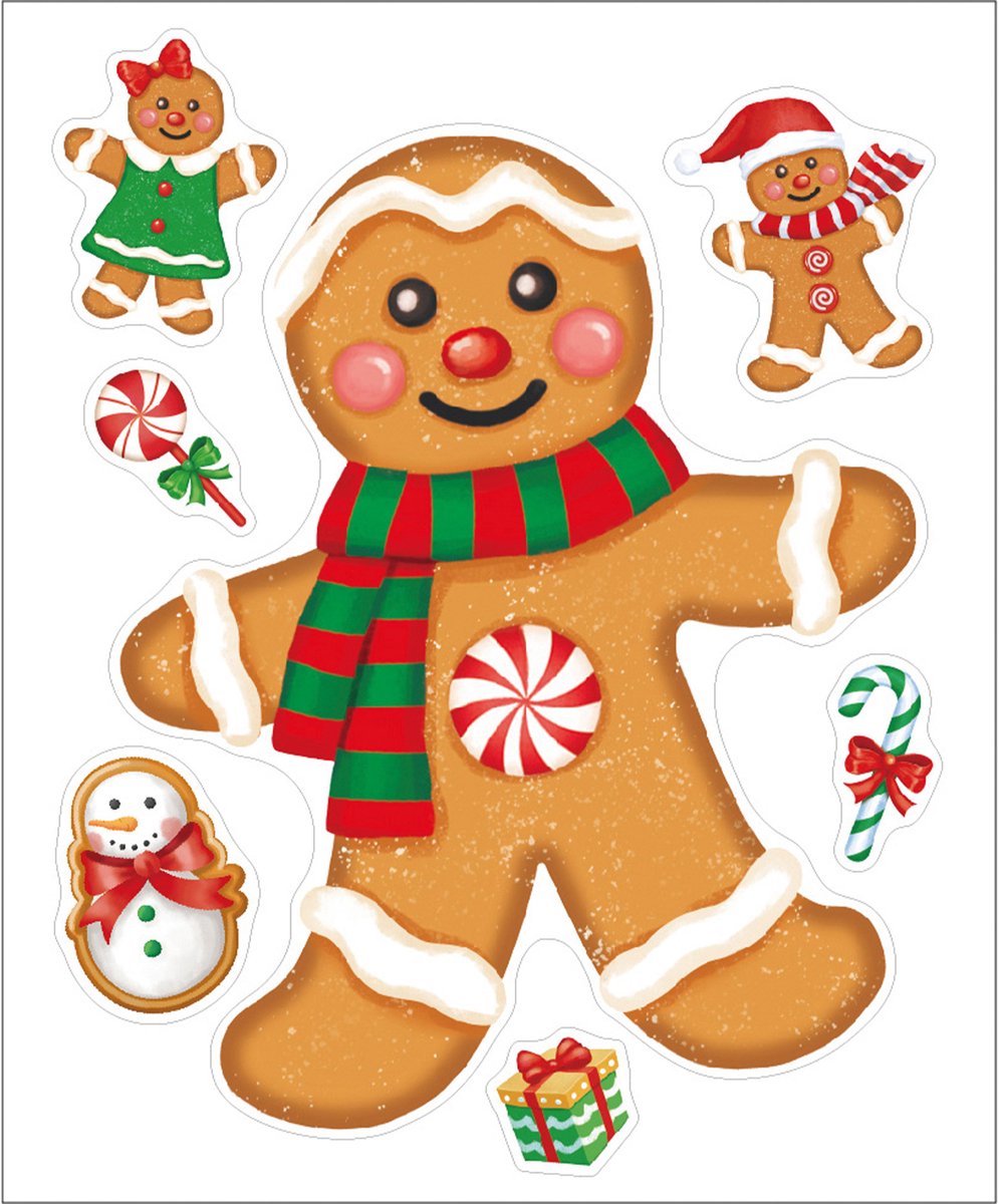 Annas Collection Kerst raamstickers peperkoek mannetje - vel van 34 x 28 cm - raamdecoratie - raamversiering